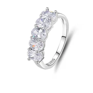 925 Sterling Silver Oval Cut Zirconia Eternity Band Ring For Women Dainty Stackable Fashion Jewelry Finger Ring Gift