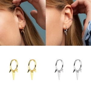 Polished S925 sterling silver spike hoop earrings in gold and silver finish for women