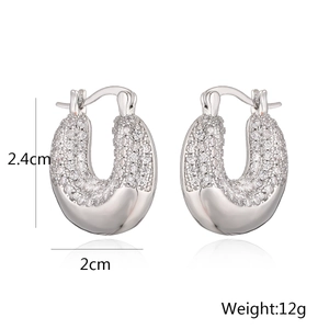 Minimalist silver U-shaped earrings with sparkling cubic zirconia pavé and dimensions