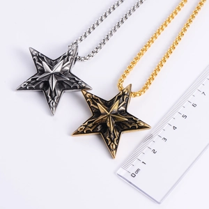 Vintage punk pentagram star pendant necklace set in antique silver and gold finish