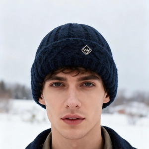 Stylish navy blue knitted wool beanie hat for winter outdoor warmth and daily comfort