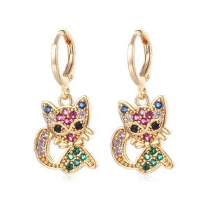 Rainbow Cat Huggie Earrings Copper Micro Inlaid Colorful Cubic Zirconia Animal Jewelry Women With Silver Earring Post