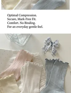 Detail of white cotton crew socks with frilly edges and vertical ribbed texture