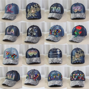 Women Rhinestone Denim Baseball Cap Bling Denim Cotton Adjustable Sun Hat Retro Streetwear Hip Hop Headwear