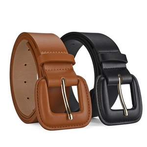 Detail of elegant women's skinny belts with pearl buckle and fine stitching craftsmanship