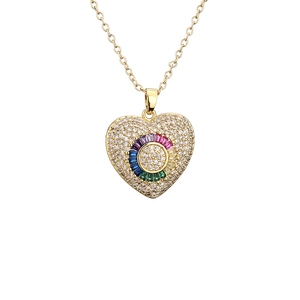 Heart Pendant Necklace Gold Plated Copper Colorful Rainbow Cubic Zirconia Hip Hop Fashion Jewelry For Women