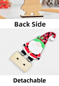 Detail of detachable wooden Christmas gnome ornament with red plaid pattern and base