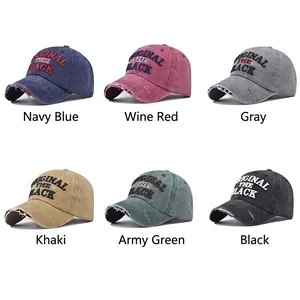 Washed vintage baseball caps with THE BLACK embroidery in six assorted retro colors