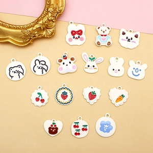 DIY Alloy Enamel Charms Pendants Cartoon Rabbit Bear Fruit Shapes For Jewelry Making Earring Bracelet Craft Accessories