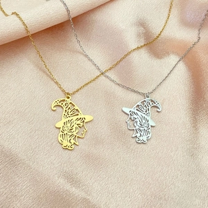 Witch Silhouette Pendant Necklace Stainless Steel Hollow Out Halloween Gothic Jewelry For Women Girls