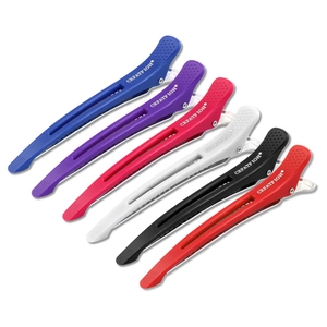 Set of six professional hair clips in multiple colors for sectioning and styling