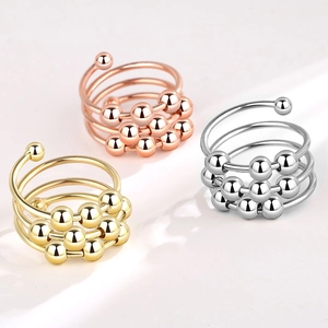 Three-color multi-layer fidget rings with spinning beads for anxiety relief