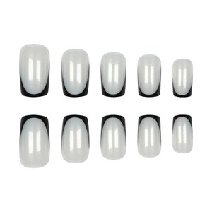 Classic french pearl white press-on nails with black borders in a set of ten