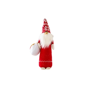 Nordic Christmas gnome plush with red felt body, knitted snowflake hat and gift bag