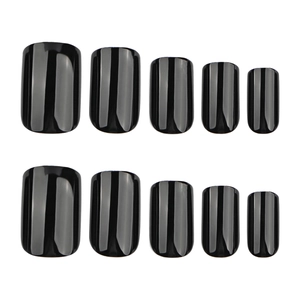 Classic glossy black short square press on nails set with a smooth mirror finish