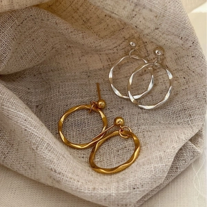 925 Sterling Silver Stud Earrings For Women French Minimalist Irregular Wavy Round Hoop Earrings Gold Silver Fashion Jewelry Gift