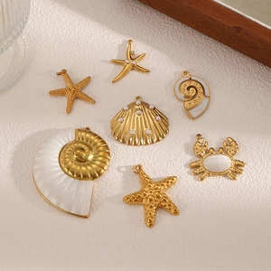Ocean Theme Pendants Charms Stainless Steel Gold Plated For DIY Jewelry Making Starfish Shell Crab Nautical Style