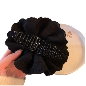 Elegant black lace butterfly hair claw clip for women with detailed embroidery finish
