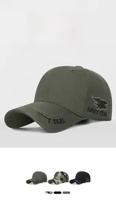 Detailed embroidery of NAVY SEAL text and eagle shield on camouflage tactical baseball cap