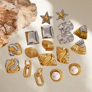 Collection of pearl and star shaped stainless steel earrings in gold and silver finish