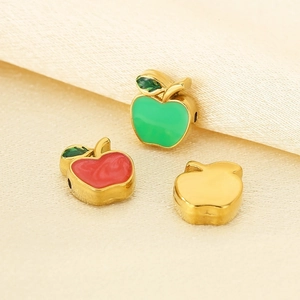 Apple Fruit Shape Beads Stainless Steel Enamel Charms For DIY Jewelry Making Bracelet Necklace Accessories Colorful Fashion