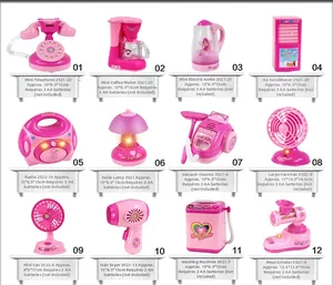 Pink 12-piece mini kitchen appliance toy set with washing machine and vacuum for kids