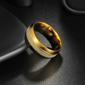 Golden 8mm frosted titanium steel ring with polished edges for men and women