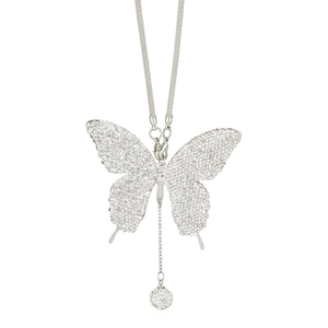 Butterfly Car Rearview Mirror Ornament Sparkling Rhinestones Stainless Steel Pendant Interior Decor Hanging Charm Crystal Ball