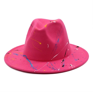 Wide Brim Fedora Hat Wool Felt Graffiti Paint Splatter Street Art Retro Jazz Cap For Men Women Fashion Accessory