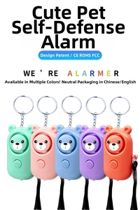 Five bear-shaped personal safety alarms with keychains in pastel colors and wrist straps