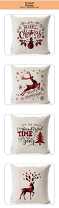 Detail of four Christmas pillow covers with red buffalo plaid reindeer and snowman prints