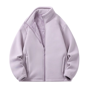 Men's and women's light purple fleece jacket with standing collar and warm fleece lining