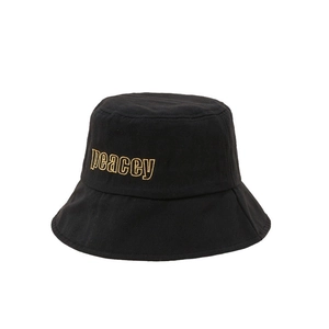 Unisex black canvas bucket hat with golden peacey embroidery for sun protection