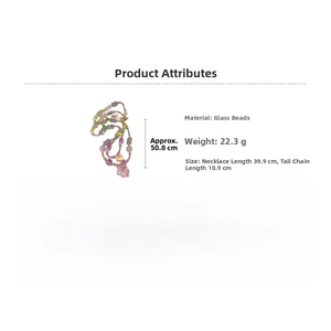 Detailed size and weight specs for the multi-colored glass bead necklace with floral pendant