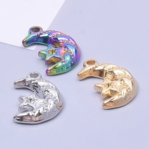 Minimalist moon and star stainless steel pendants in gold, silver and rainbow colors