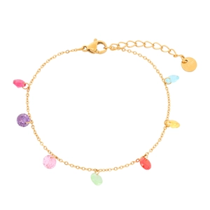 Fashion Sweet Rainbow Rhinestone Stainless Steel Bracelet For Women Multicolor White Round Crystal Minimalist Jewelry Gift