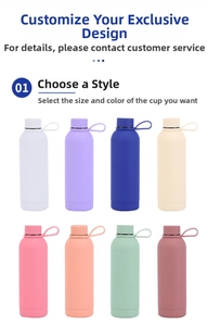 Detailed grid showing eight matte finish colors of double-layer stainless steel sports flasks