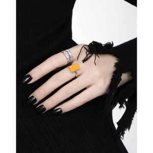 S925 sterling silver square orange turquoise and feather textured rings on hand