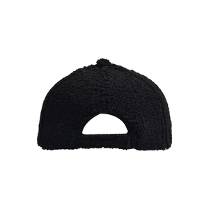 Back view of a cozy black lambswool baseball cap with soft sherpa texture details