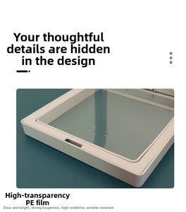 Macro shot of white PE film display box showing high elasticity and clear transparency