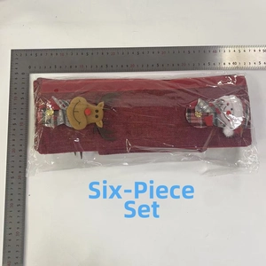 Set of 6 Christmas linen handle covers with 3D reindeer and snowman decorations