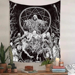 Gothic skull tapestry with mystical geometry patterns for bohemian room wall decoration