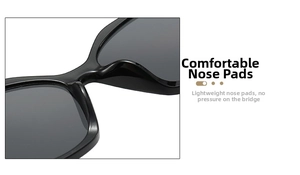 Detail of comfortable integrated nose pads on black cat-eye hip-hop sunglasses