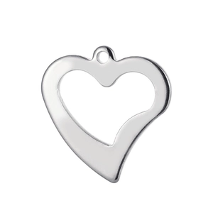 Polished silver stainless steel hollow heart pendant charm with top ring for DIY necklaces