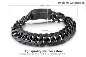 Detail of 16mm wide vintage stainless steel chain bracelet with plug buckle, weight 84g