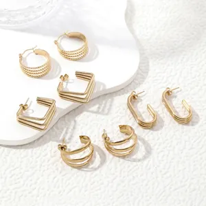 Irregular 18K gold plated geometric stainless steel earrings set for women