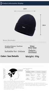 Guide des tailles pour bonnet en maille avec mesures 22x20cm et tour de tête