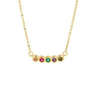 Elegant 18K gold-plated necklace featuring five vibrant round-cut multi-color gemstones