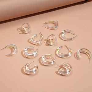 Fashion geometric acrylic earrings with iridescent finish and silver needle for women