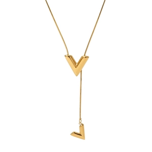 Minimalist gold V-shaped pendant necklace with sleek snake chain for women